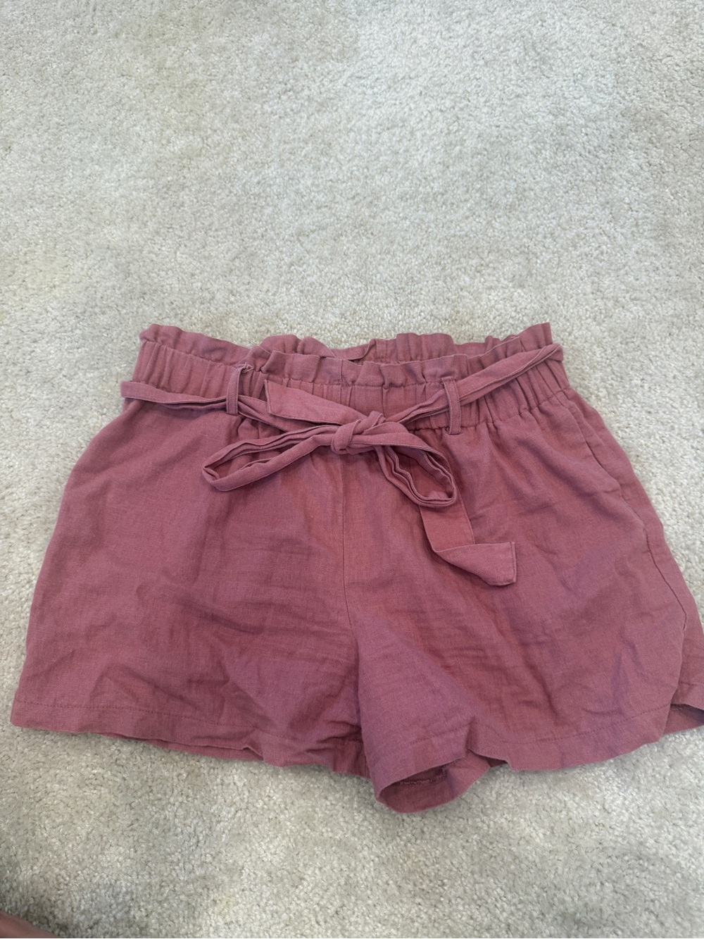 Mosaic & Co Tie Shorts in Mauve Linen & Rayon with Pockets XL